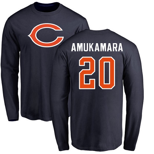 Chicago Bears Men Navy Blue Prince Amukamara Name and Number Logo NFL Football #20 Long Sleeve T Shirt->nfl t-shirts->Sports Accessory